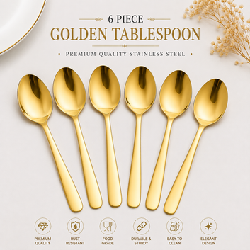 6-Piece Golden Cutlery Set | Premium Stainless Steel Table Spoon, Tea Spoon & Fork