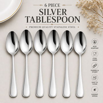 Premium 6-Piece Silver Stainless Steel Cutlery Set | Table Spoon, Tea Spoon & Fork