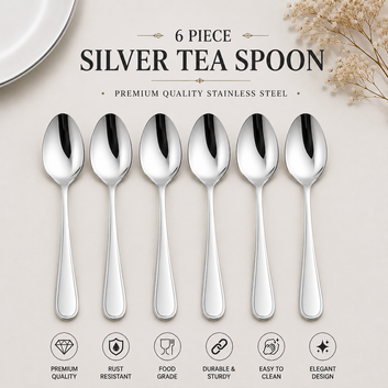 Premium 6-Piece Silver Stainless Steel Cutlery Set | Table Spoon, Tea Spoon & Fork