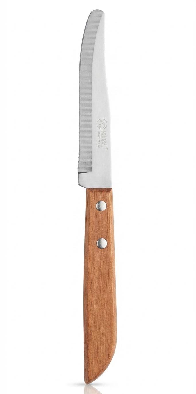 KIWI Stainless Steel Kitchen Knife with Wooden Handle – Large Serrated Knife