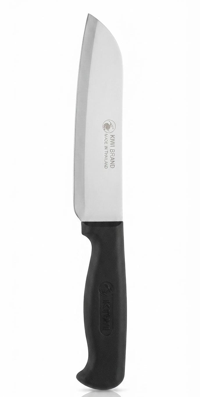 Big KIWI Stainless Steel Kitchen Knife – Large Serrated Cutting Knife with Yellow Handle