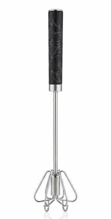 Stainless Steel Manual Egg Beater – Handheld Whisk with Decorative Black Handle