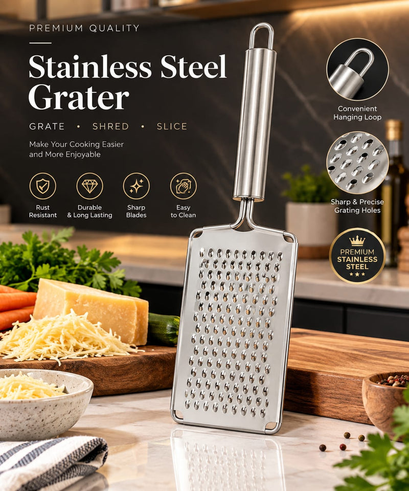 Stainless Steel Grater – 4-Sided Kitchen Cheese & Vegetable Grater