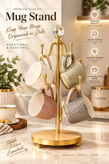 Golden Mug Stand – Stylish Coffee Cup & Mug Holder Organizer
