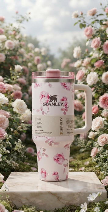 40oz Insulated Travel Tumbler with Handle & Straw | Double Wall Stainless Steel Leak-Resistant Cup