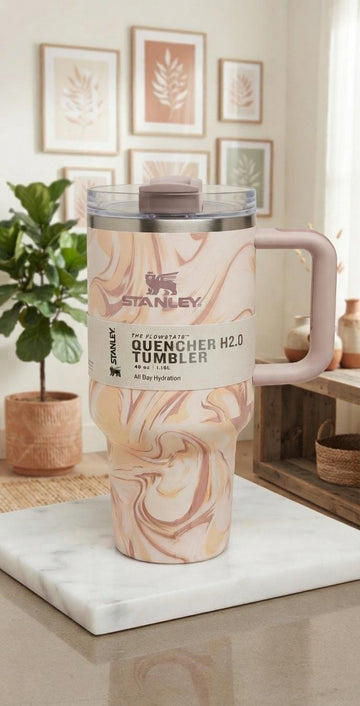 40oz Insulated Travel Tumbler with Handle & Straw | Double Wall Stainless Steel Leak-Resistant Cup
