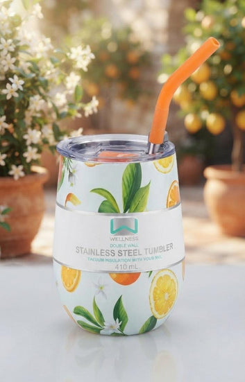 14oz Double Wall Stainless Steel Insulated Tumbler with Lid & Straw (410ml)