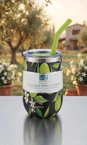 14oz Double Wall Stainless Steel Insulated Tumbler with Lid & Straw (410ml)